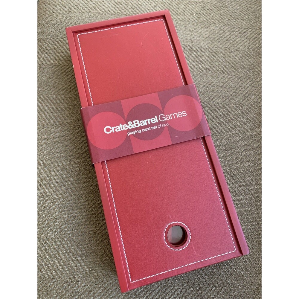 Crate & Barrel Red Playing Card Set With Notepad, Metal Pen, & 2 Decks Of Cards